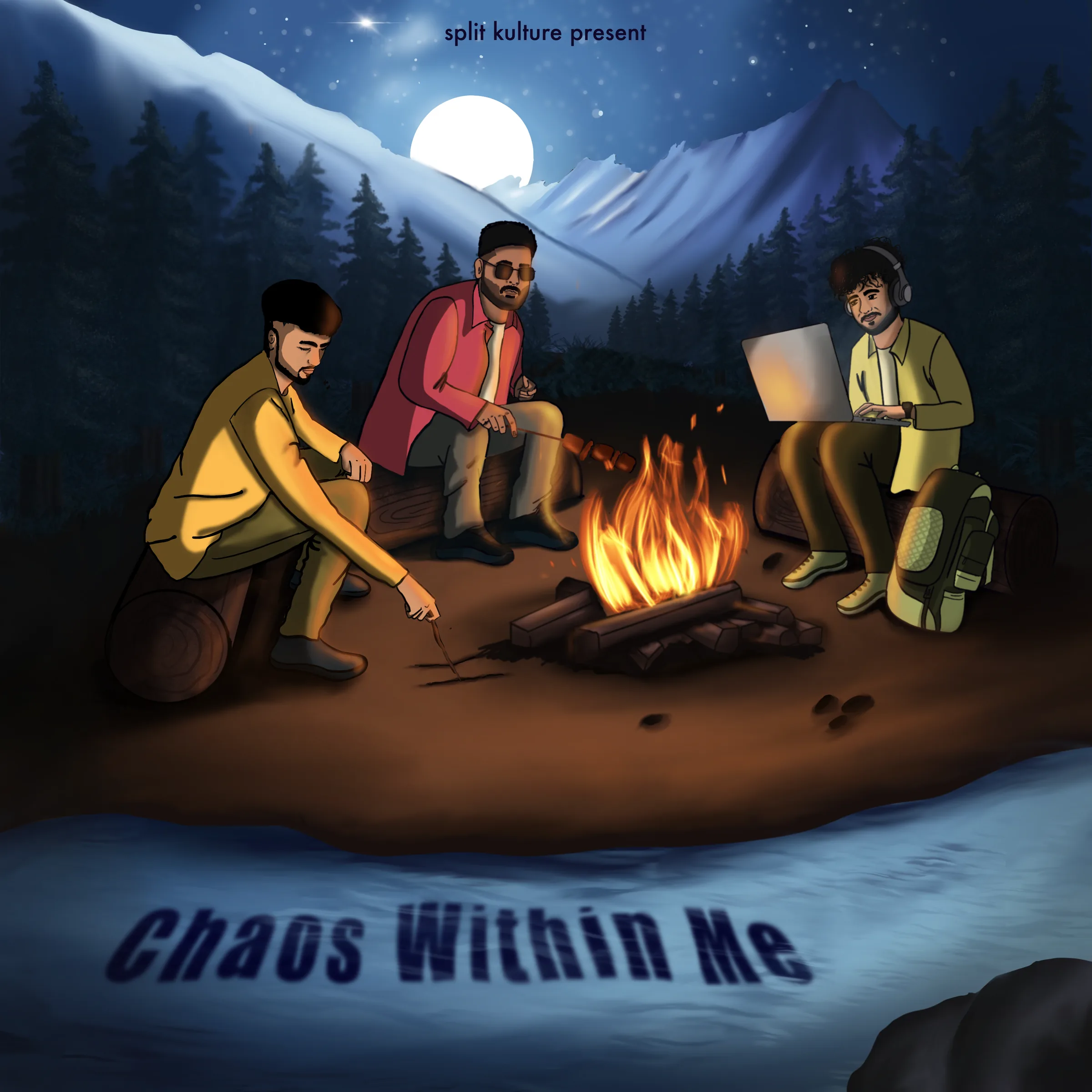 Chaos Within Me - An album cover that tells the story of three friends on a camping trip - surrounded by nature, firelight, and their own thoughts.